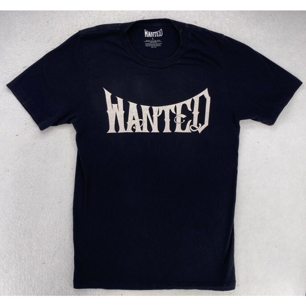 Wanted Graphic T Shirt Mens Large Black Cotton Spellout Made in USA Streetwear